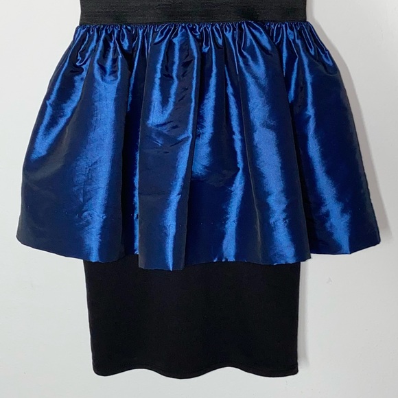 S Necessary Objects Elastic Waist Metallic Satin Peplum Mini Colorblock Dress - Picture 5 of 10